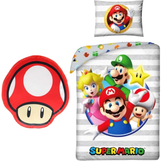 Super Mario slaapkamerset; dekbedovertrek en gevormd kussen Dekbedset