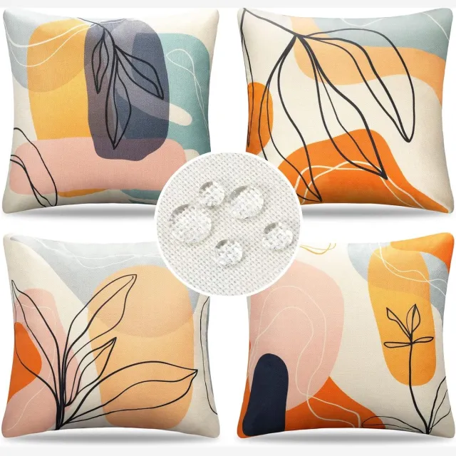 Famanu Outdoor Kussenhoezen Waterdichte Kussenhoezen Boho Modern Abstract Geometrisch Blad Lente Zomer Gooien Kussenslopen 40 x 40 cm 16 x 16 Inch Set van 4 voor Bank Balkon Terras Tuin Boho Leaves 05