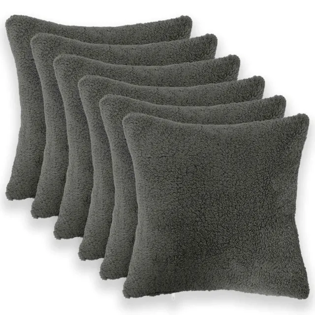 vidaXL Kussensloop 6 st HEERLEN Donkergrijs 30 x 30 cm Bouclé