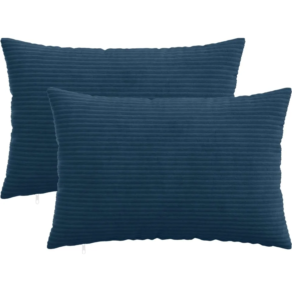 vidaXL Kussensloop 2 st HEERLEN Marineblauw 50 x 80 cm corduroy