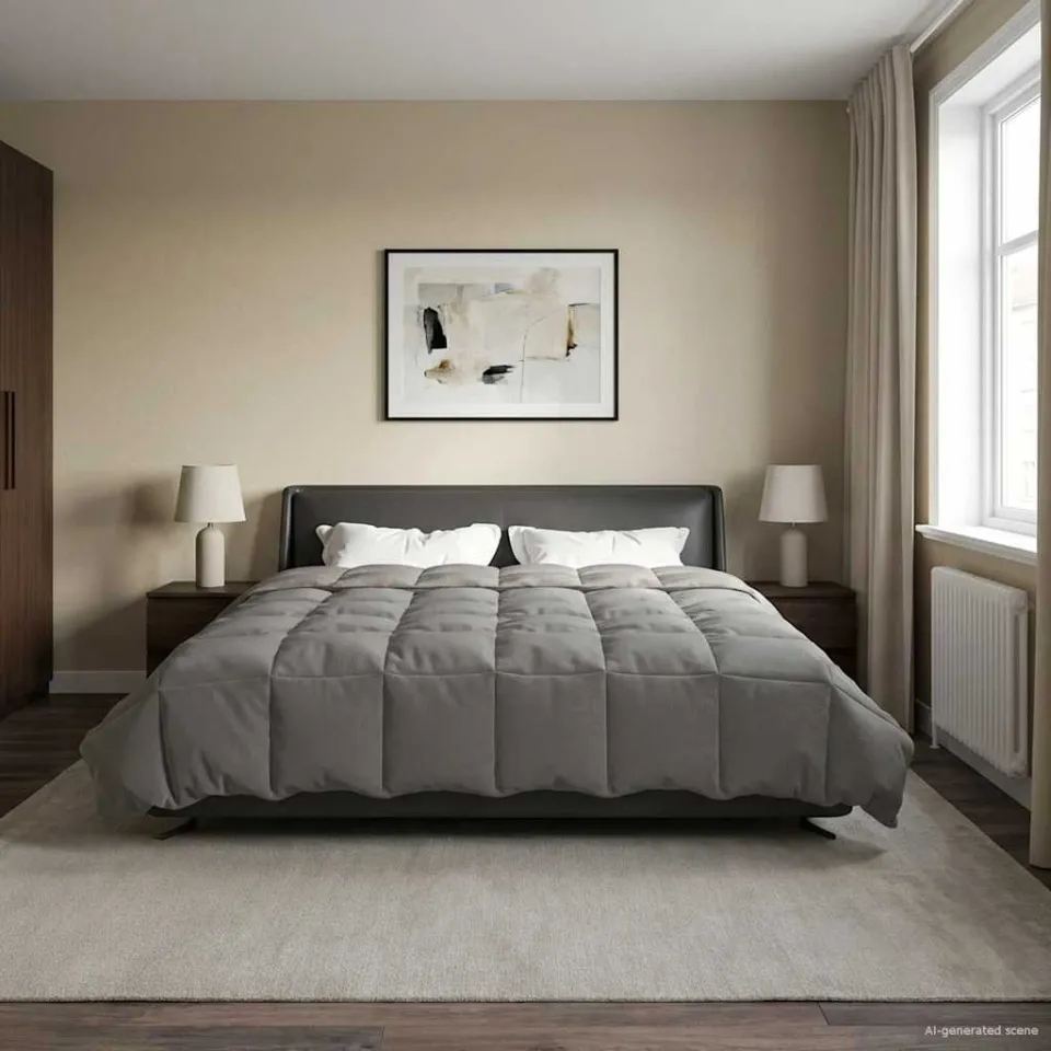 vidaXL Vol jaar dekbed 220 x 260 cm 300 GSM Microvezel Lichtgrijs, foto 4