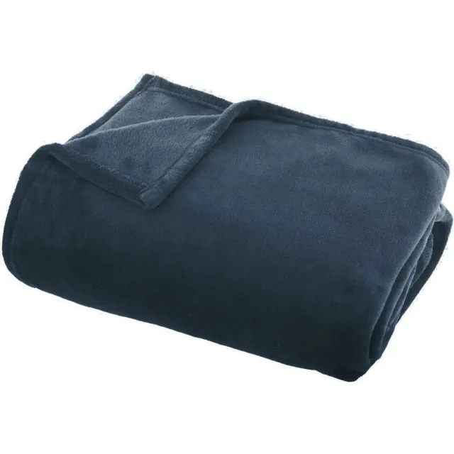Atmosphera Plaid deken - denim blauw - polyester - 130 x 180 cm - Bankdeken - Fleece plaid