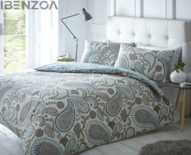 Ibenzoa Dekbedovertrek en Kussensloop-set - Paisleymuster - Groenblauw - Eenpersoons