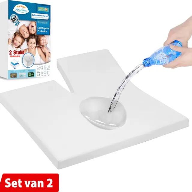 Litalente Splittopperbeschermer Waterdichte molton (set van 2) - Split topperbeschermer - Hoeslaken badstof - Antibacteriëel - Rondom Elastiek | Wit | Waterdichte Matras Beschermer Incontinentie Splittopper beschermer 180 x 200 - 200 GSM