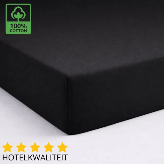 Sleeps Dubbel Jersey Hoeslaken Katoen Zwart - 200 x 220 cm - Heerlijk Zacht - Strijkvrij - Stretch - Dubbel Dikke Kwaliteit