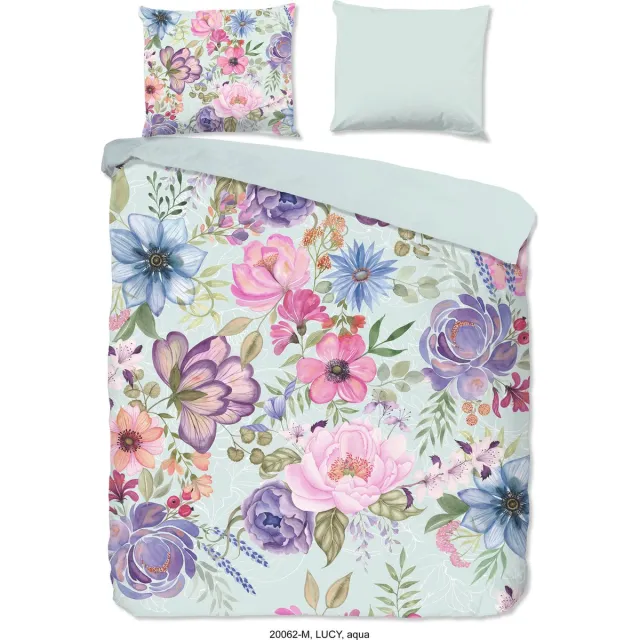 Pure Dekbedovertrek "bloemen" - Aqua - Microfiber