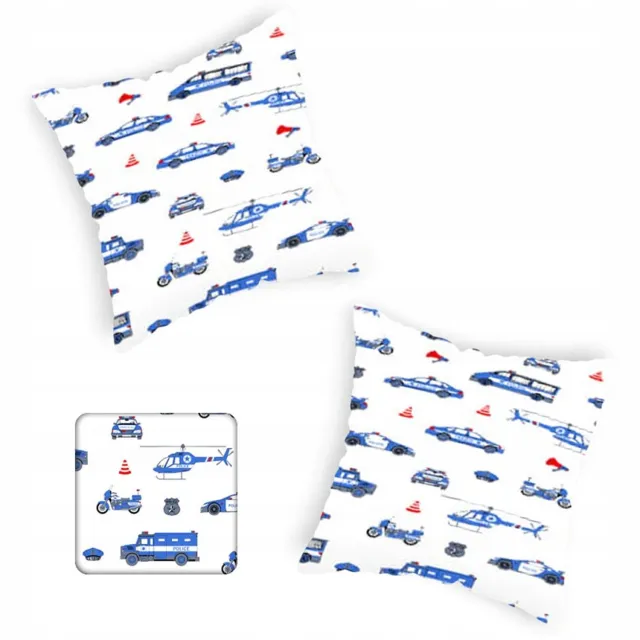 Designpremium 2x Kussensloop Wit Blauw Politie Patroon 40x40 cm Wit, Blauw