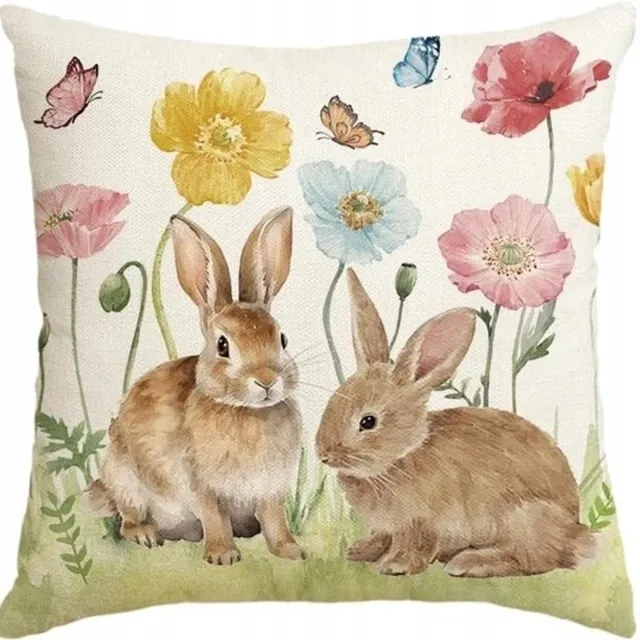 eCarla Decoratieve Kussenhoes 45x45cm - Lente Konijntjes Print Multicolor