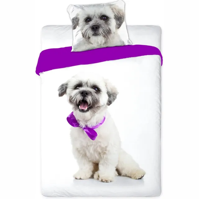 Animal Pictures Dog - Dekbedovertrek - Eenpersoons - 140 x 200 cm - Wit Wit, paars
