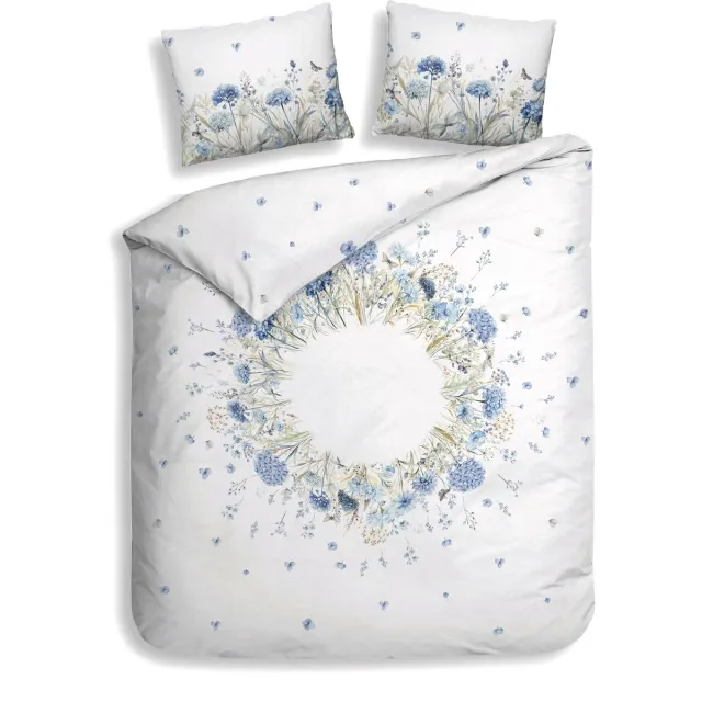 Heckettlane Dekbedovertrek Mikaela - Bedlinnen met Bloemen print - 260x200-220 cm - Wit - Dekbedovertrek van 100% Katoen-Clip Sheared White