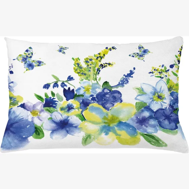ABAKUHAUS Bloemen Kussenhoes, Lente-Blüte, Kussenhoezen met Dubbelzijdige Print Kleurecht Wasbaar en Ritssluiting, 65 x 40 cm, Königsblau Lindgrün