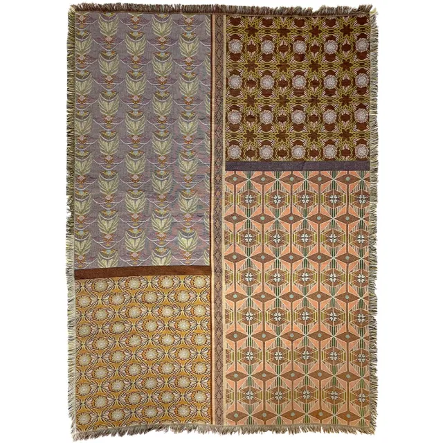 NIN-NIT Nouveau Classiques Blanket - plaid - geweven deken - sprei - 100% geweven katoen - Bloemen - bladeren - grafische natuurprint - bruin - oranje - beige - lila - blauw - groen - paars - roze - 220x160 cm