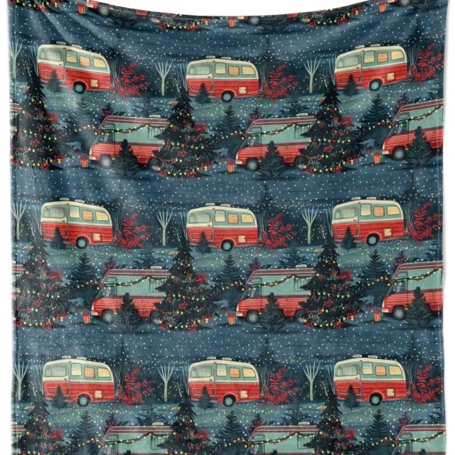 New Bed Kerstmis Kerstboom en caravan Zachte Flanellen Fleece Deken, 230 cm x 175 cm Nachtblauw en felroze