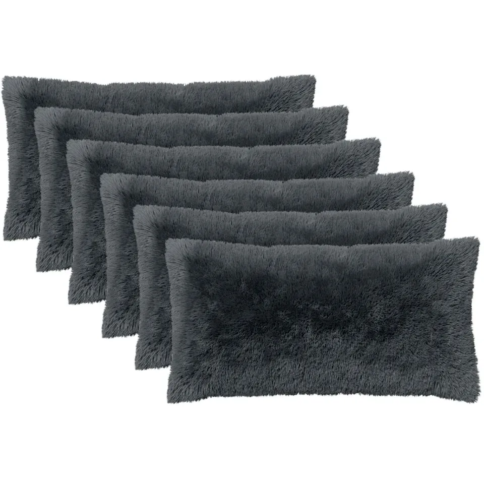 vidaXL Kussensloop 6 st HEERLEN Antracietkleurig 40 x 80 cm PV Fleece, foto 3