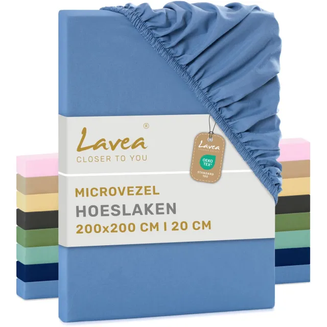 lavea Hoeslaken 200x200 cm – zachte en ademende microvezel – voor matrassen tot 20 cm – met elastiek rondom – oeko-tex gecertificeerd – Lichtblauw