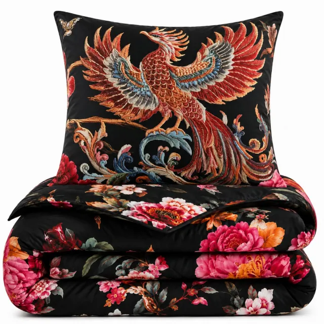 decoware Dekbed zonder Overtrek 200x200 - Phoenix Bloom - Hoesloos Dekbed Wasbaar - Microvezel - Incl. Kussenslopen - All Season - Tweepersoons Multicolors