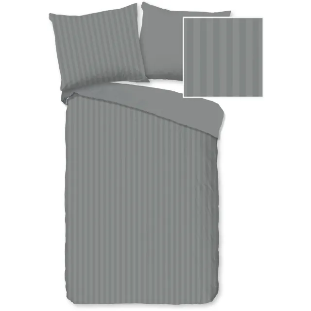 Descanso dekbedovertrek rustige satijnstreep - Ledikant/ baby 100x135 cm - Grijs - 100% Katoen satijn Grey