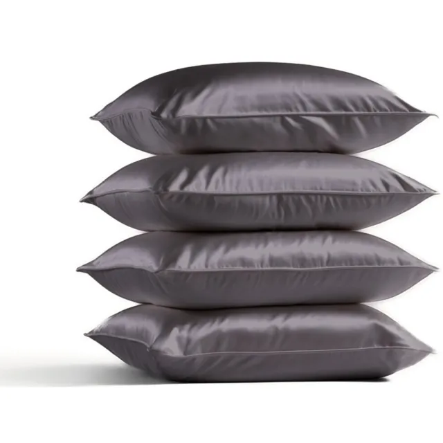 Silk Heaven 4x Zijden Kussensloop 50x60cm Antraciet Hotelsluiting 19 Momme - Kussensloop set - Luxe Silk Kussensloop 100% moerbei zijde - Zijde kussensloop - Silk Heaven - 50x60cm / Hotelsluiting