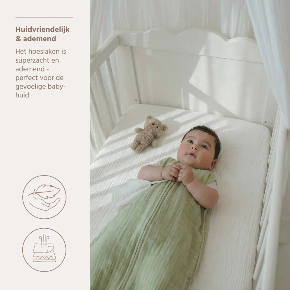 Meyco hoeslaken ledikant pre-washed hydrofiel offwhite 60x120cm, foto 5