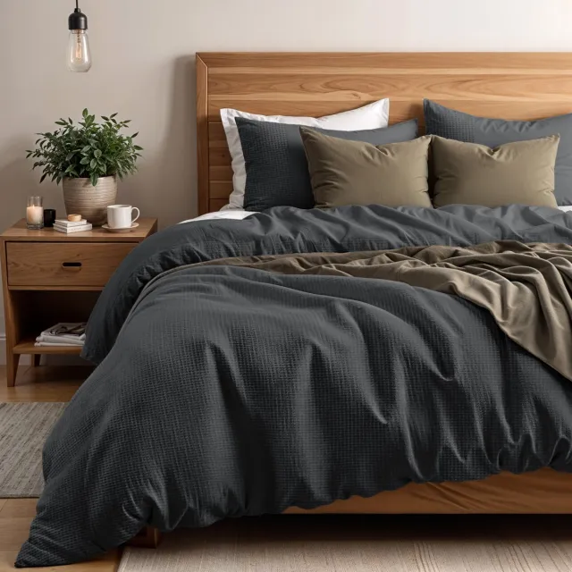 Primaviera Deluxe Waffle Dekbedovertrek - Eenpersoons - 140X200/260 + 1 x kussensloop 60x70 - Taupe
