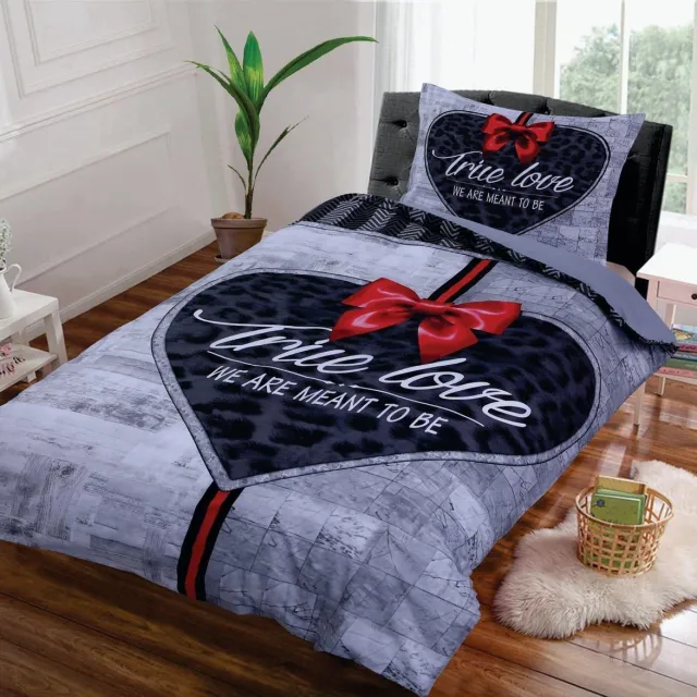 Husch Dekbedovertrek -True Love Strik-Grijs- Eenpersoons -140 x 220-cm + 1 kussensloop 60x70cm