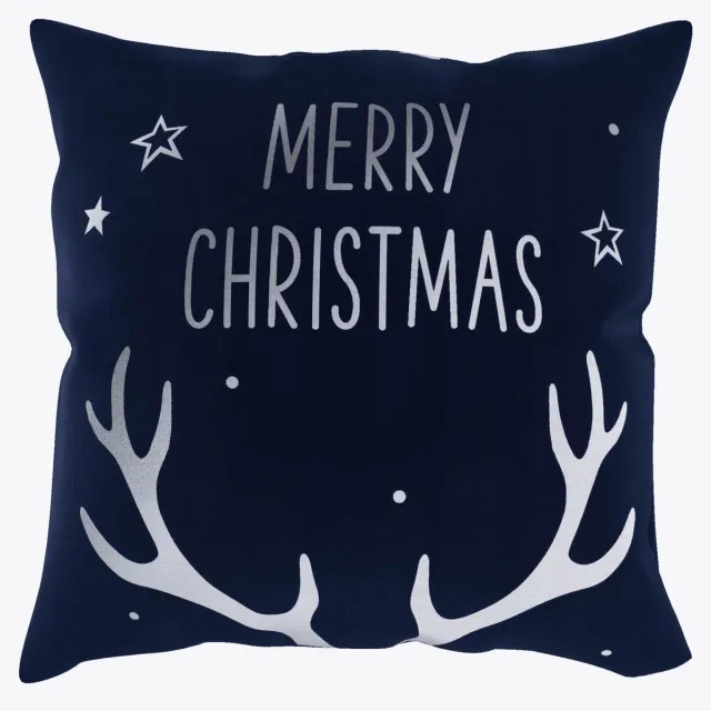 Spod Igły i Nitki Decoratieve Kerst Kussenhoes 45x45cm - Marineblauw & Zilver Marineblauw en zilver