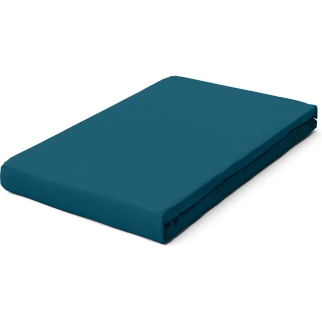 schlafgut Pure Bio Katoen Jersey Hoeslaken S - 90x190 - 100x220 530 Petrol Deep
