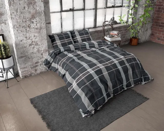 Welterusten Flanel LEE - Dekbedovertrekset - Lits-Jumeaux - 240x200/220 + 2 kussenslopen 60x70 - Taupe antracite