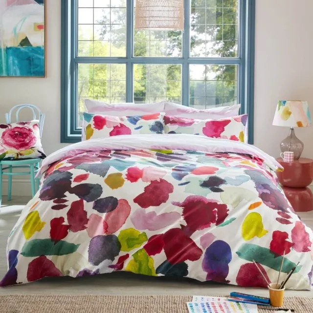Bluebellgray Abstract Fuchsia - dekbedovertrek set - 230x220 cm met slopen - katoensatijn met knopensluiting - lits-jumeaux Multicolor