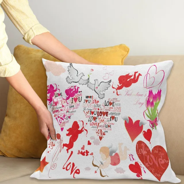 ABAKUHAUS Liefde Kussenhoes – Valentijn – 40x40 cm – dubbelzijdig bedrukt Rood Roze Wit Veelkleurig