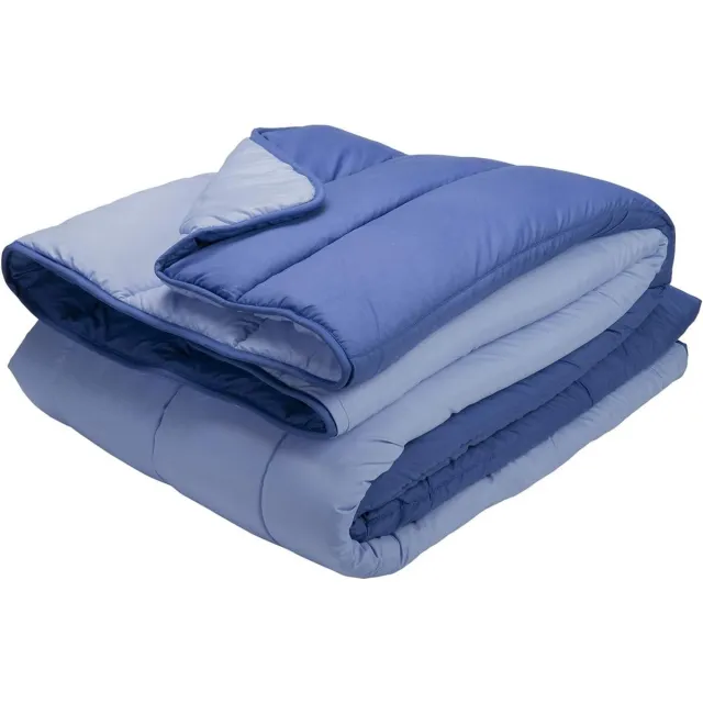 Famanu Dekbed voor 2 personen van gesiliconiseerde holle vezel, 220 x 220 cm, voor alle seizoenen, duurzaam en machinewasbaar, blauw Neutraal