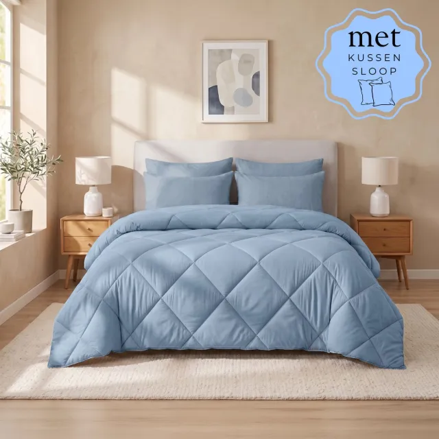 Sleep comfy Deluxe 2-in-1 Zomer Dekbed - 140x200 cm - Aegean Blue - met 1 Kussensloop 60x70 cm- Dekbed zonder overtrek - Ademend & Anti Allergie - Hoesloos Dekbed - Stijl, Comfort en Innovatie voor Elke Dag & Nacht - Camping & In de Caravan