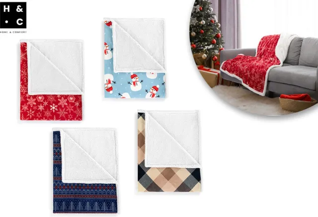 Home & Comfort Heerlijk zachte plaid met kerstmotief - Snowman blue-red Wit