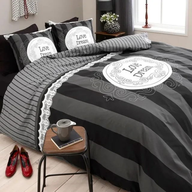 Dreamhouse Bedding Love of Dream - Dekbedovertrek - Eenpersoons - 140x200/220 + 1 kussensloop 60x70 - Antraciet