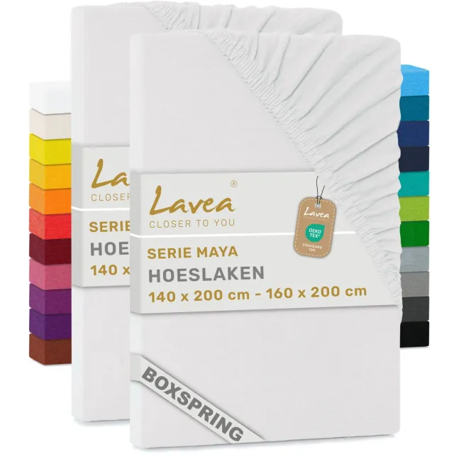 lavea Set van 2 Hoeslakens 140x200 cm – voor Dikke Matrassen tot 35 cm, voor Boxspring & Waterbed – 100% Katoen – met Elastiek – Hoge Kwaliteit – Wit