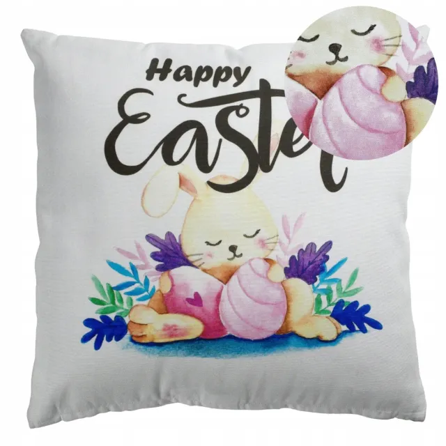 DOMAREX Decoratieve Paaskussenhoes 45x45cm - Vrolijke Eieren & Konijntjes meerkleurig