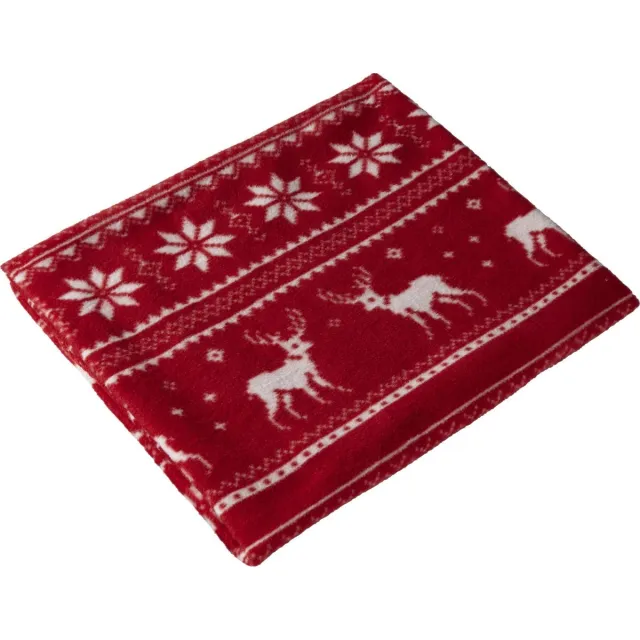 Lupine Fleece Deken - Rendieren en Sterren - Fleece plaid - Kerstdeken - Kerstplaid - Dekentje - 150 x 120 Rood