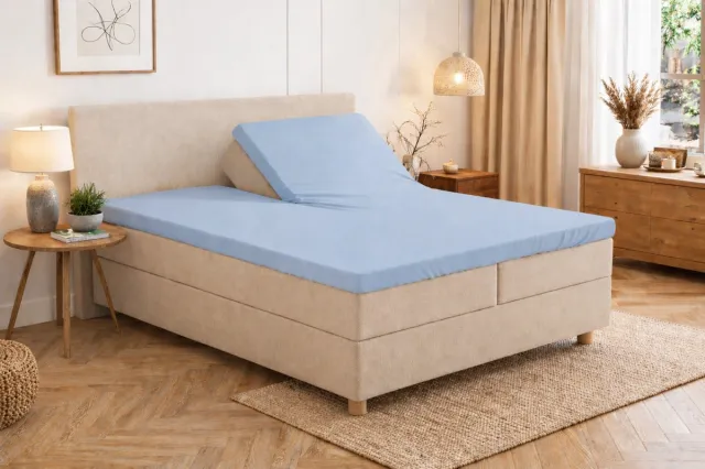 Polydaun hoeslaken - splittopper - Jersey - lichtblauw - 180 x 200/220 cm