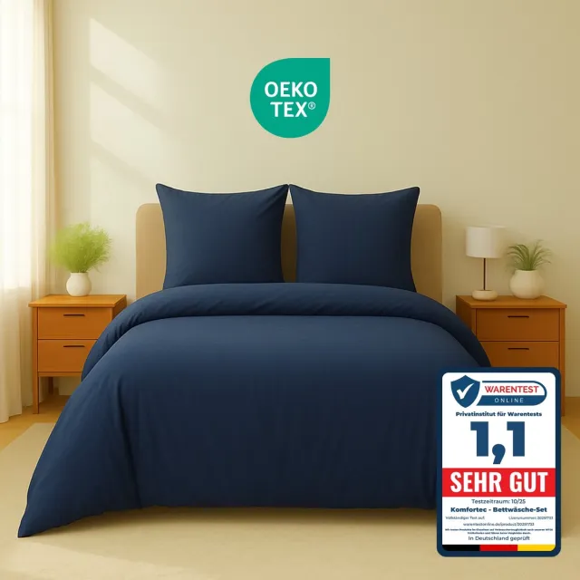 Komfortec Premium Dekbedovertrek 240x220 cm + 2x Kuss 80x80 cm - Geborsteld 100% Polyester Microvezel 90 g/m² - 3-Delige Superzachte Beddengoedset - Blauwensloop