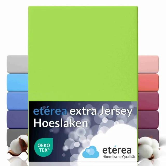 etérea Himmlische Qualität etérea Extra Jersey Hoeslaken 90x200 - 100x220 cm - Oekotex - 100% katoen - bis 35 cm - Groen Appelgroen