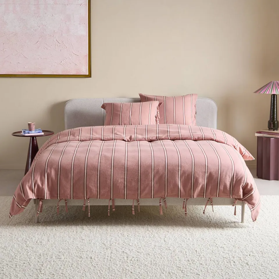 NOUS Living flanellen gestreepte 2-persoons dekbedovertrek 200x220 cm - roze, foto 4