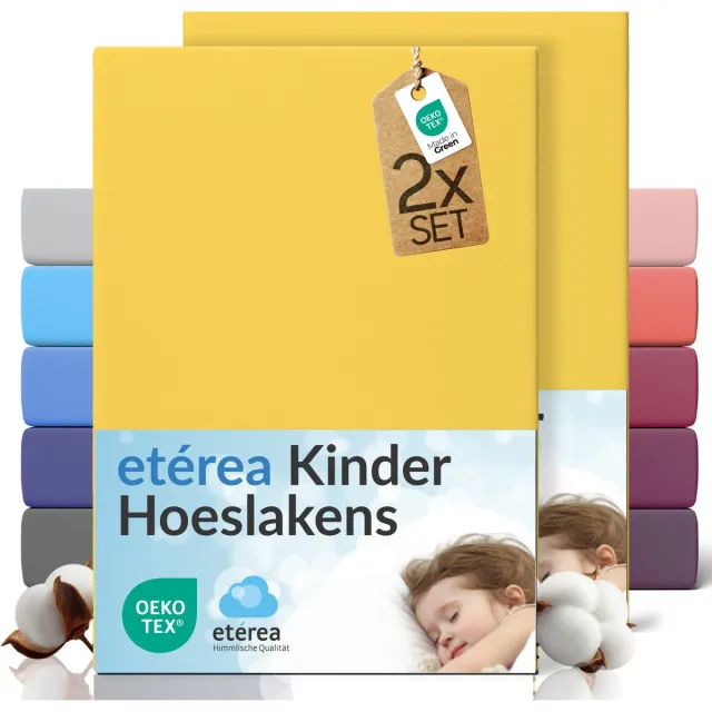 etérea Himmlische Qualität etérea Jersey hoeslaken 2-pack 60x120-70x140 cm (hoek 15 cm) 100% katoen - Geel