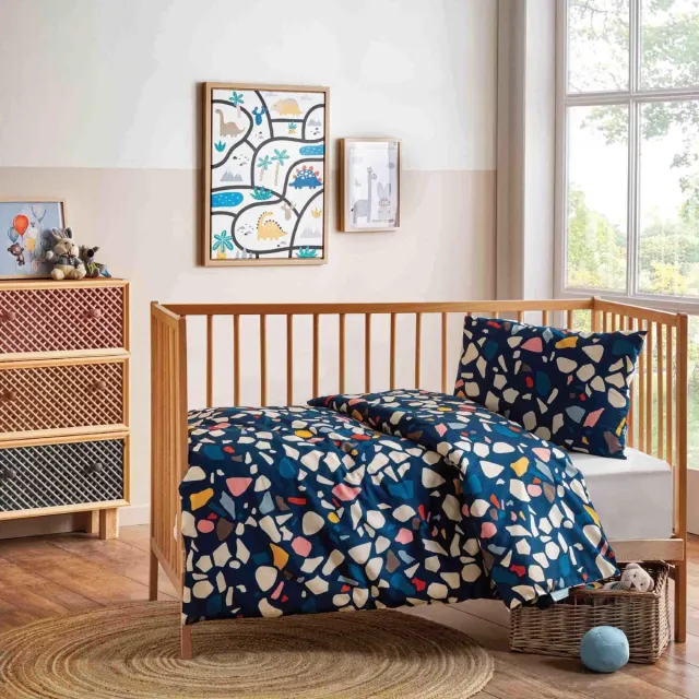 Hibboux dekbedovertrek Terrazzo Azure 140x220 Blauw en gekleurd