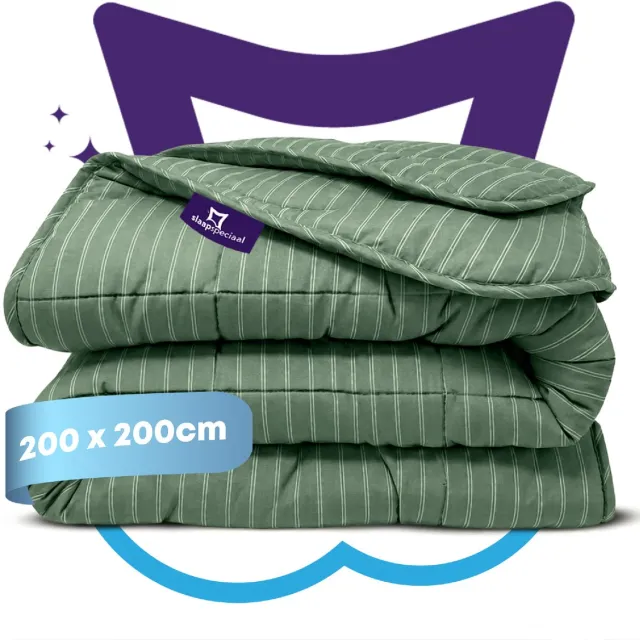 Slaapspeciaal Eazydekbed Series Groen Gestreept - Wasbaar Dekbed - Zomerdekbed zonder Overtrek - Hoesloos Dekbed - 2 in 1 Dekbed - Dekbed met Vaste Overtrek - Gestreept Dekbed - 200x200 cm