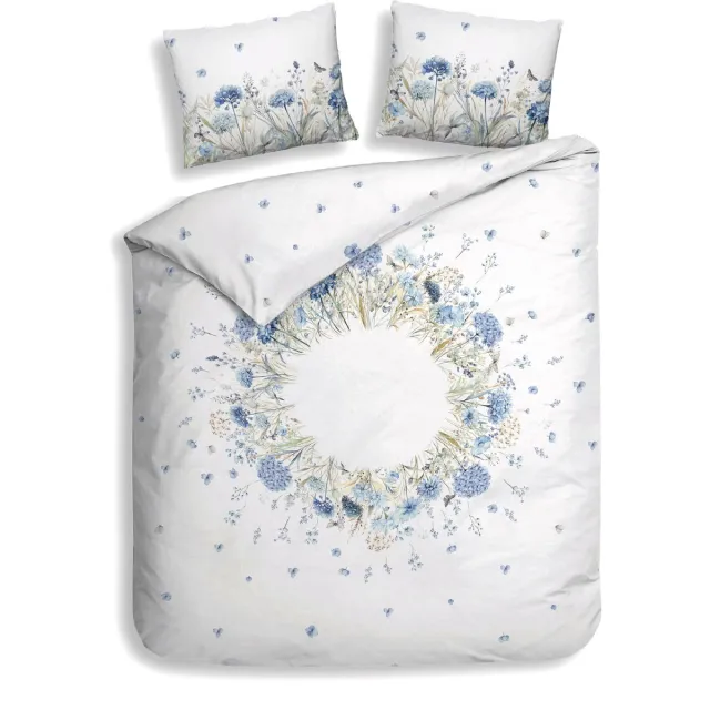 Heckettlane Dekbedovertrek Mikaela - Bedlinnen met Bloemen print - 240x200-220 cm - Lits-Jumeaux - Wit - Dekbedovertrek van 100% Katoen-Clip Sheared White