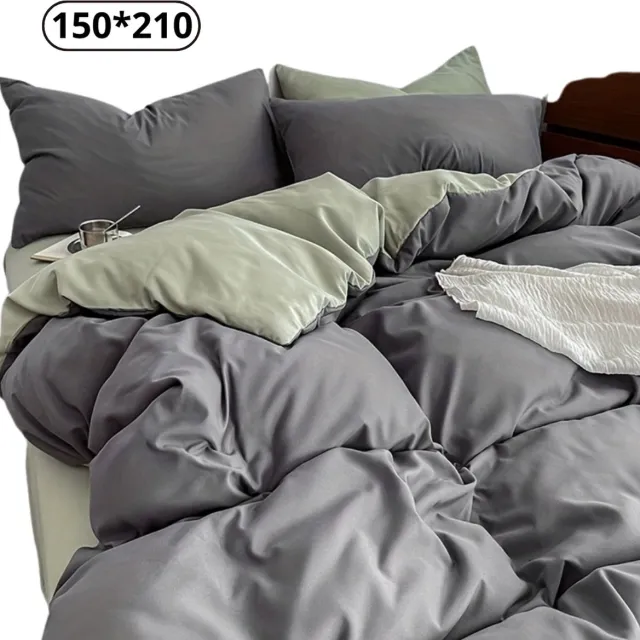 Livano Fleece Dekbedovertrek - Fluffy Dekbedovertrek - Pluche - Dekbed - Deken - Inclusief Kussens - Grijs & Groen 150x210cm