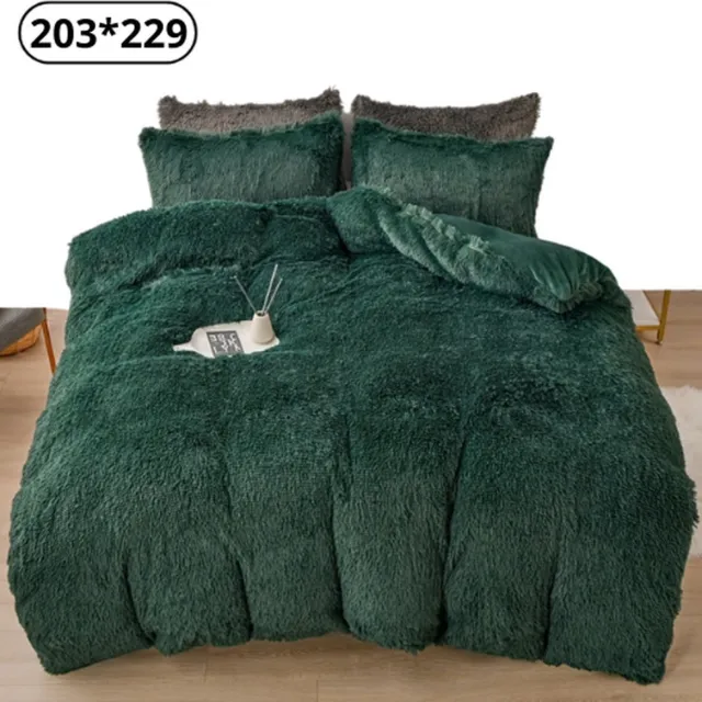 Bovista Fluffy Dekbedovertrek - Teddy Dekbedovertrek - Fleece Dekbedovertrek - Pluche - Dekbed - Deken - Inclusief Kussenslopen - Groen 203x229cm