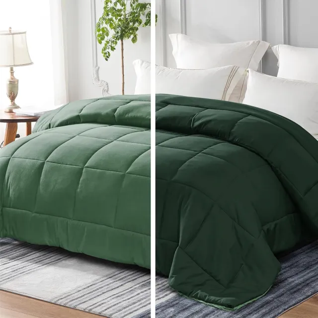 Famanu Gewatteerd dekbed van microvezel, 135 x 200 cm, ademend en zacht, voor eenpersoonsbed, donkergroen/lichtgroen. Een veelzijdige en handige keuze voor dagelijks gebruik in en om het huis. Neutraal