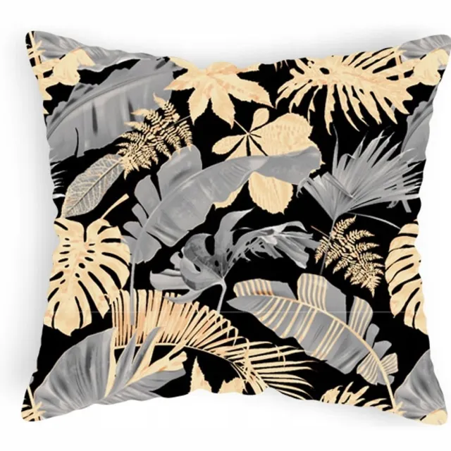 Designpremium Kussensloop Zwart met Gouden Bladeren 70x80 cm - Katoen