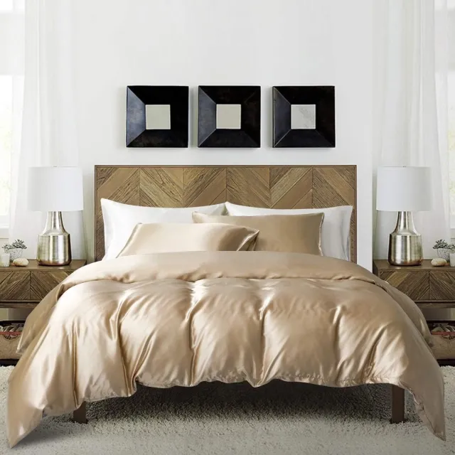 Famanu Satijnen dekbedovertrekset 200 x 200 cm 3-delig hotelkwaliteit beige